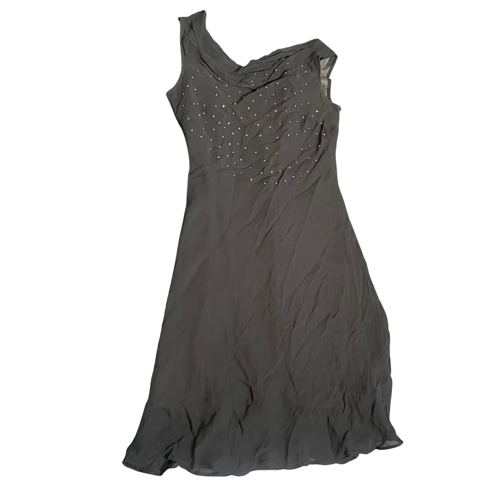Eva Blue Petite Black Rhinestone Cowl Neck Rayon Midi Dress Size 6P Cocktail LBD